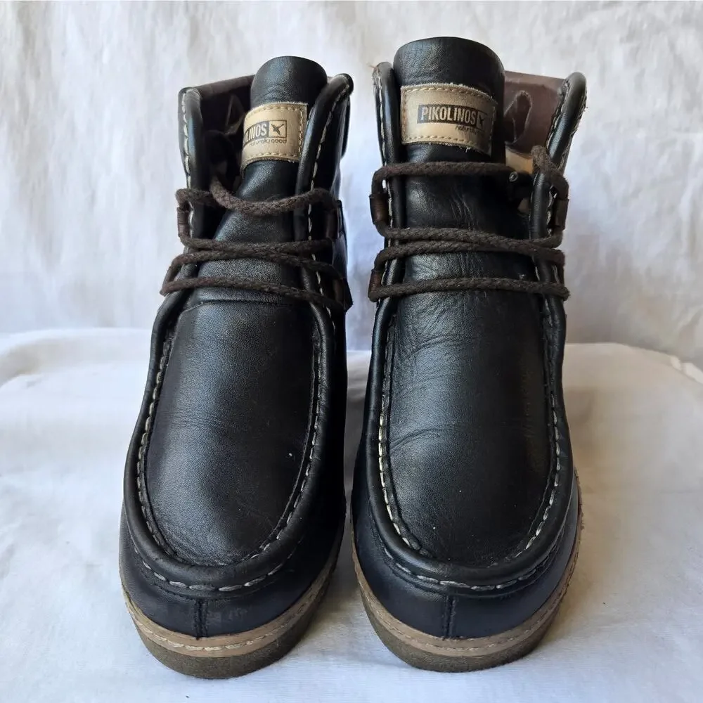 Pikolinos Maple Women's Leather Wedge Ankle Boots Black/Brown Size 40/US 9-9.5